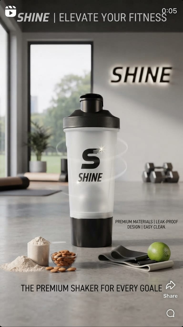 Shine 600ml Shaker Bottle with Storage Pod  100% Leak-Proof Protein & Pre-Workout Mixer