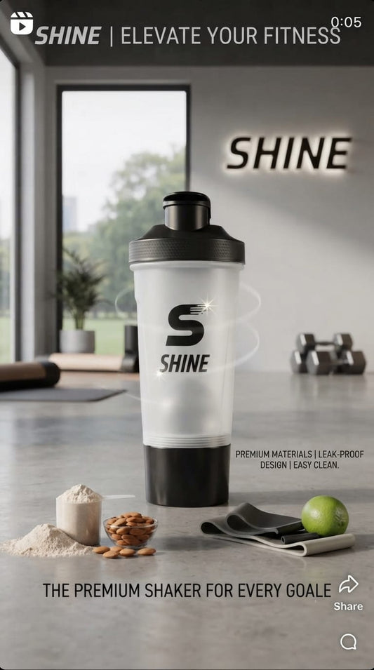 Shine 600ml Shaker Bottle with Storage Pod  100% Leak-Proof Protein & Pre-Workout Mixer