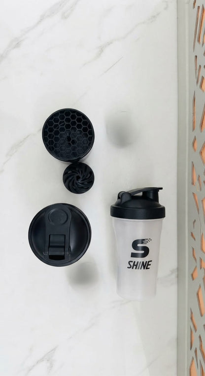 Shine 600ml Shaker Bottle with Storage Pod  100% Leak-Proof Protein & Pre-Workout Mixer